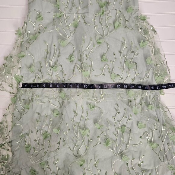 Dessy Collection Strapless Green 3D Embroidered Sequin Tiered Maxi Dress Sz 14R - Picture 14 of 14